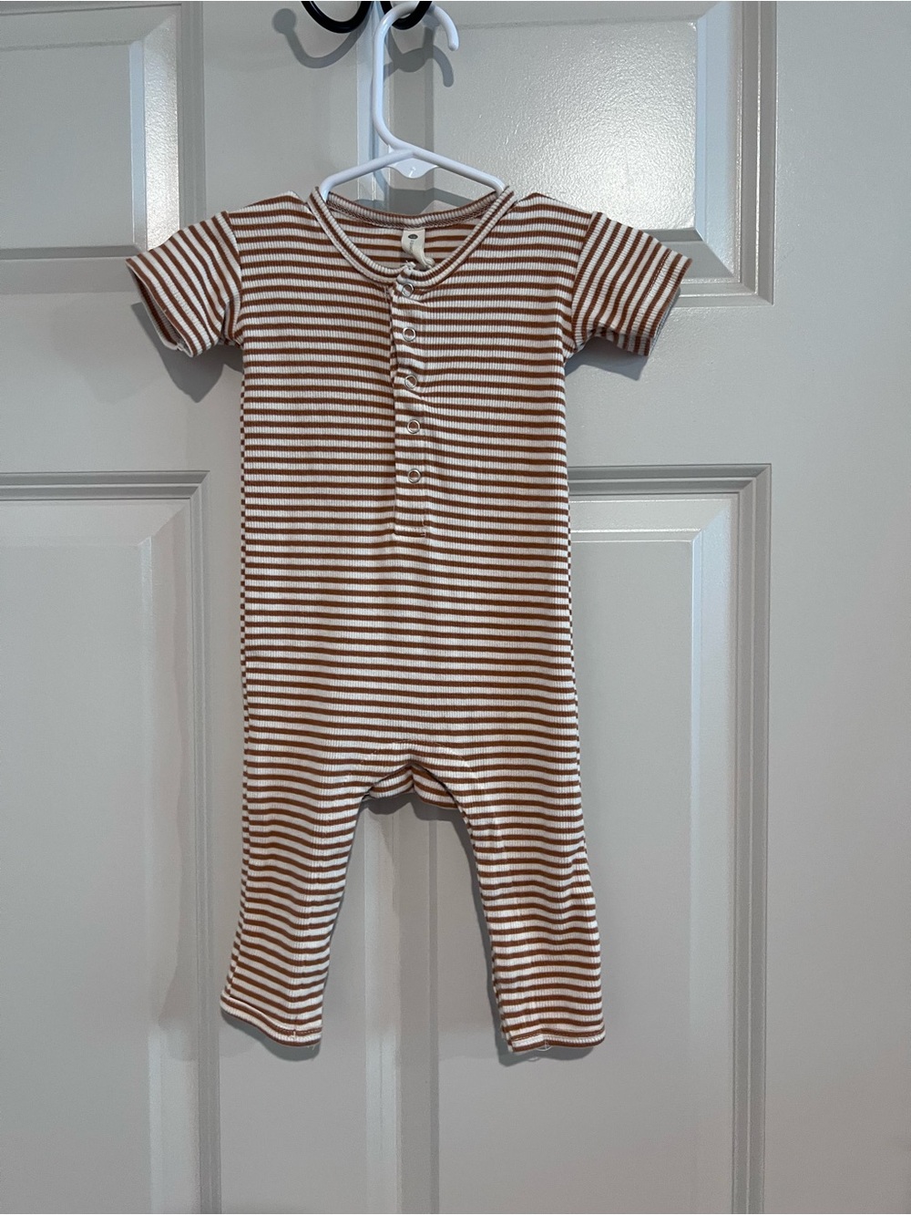 Quincy Mae Brown and Cream Striped Short-Sleeve One-Piece